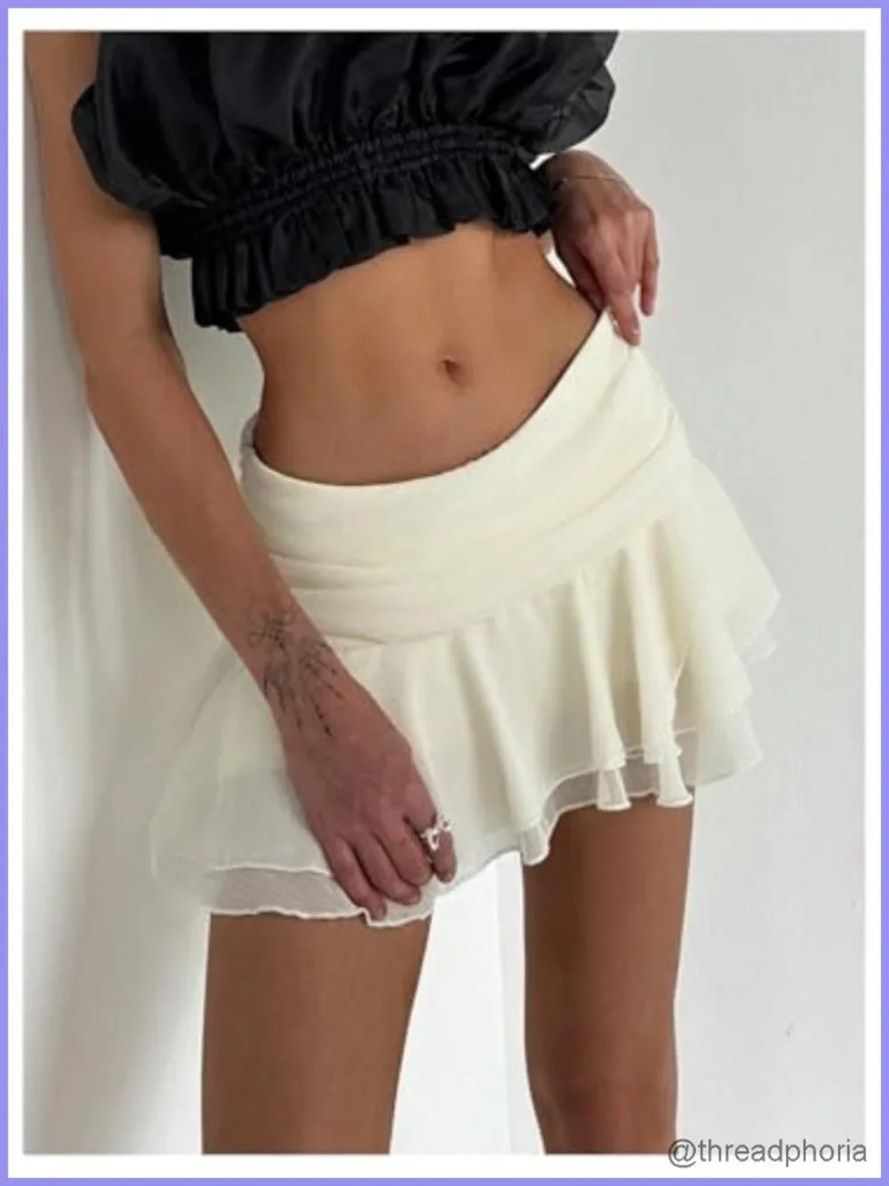 Tiered Layer Ruffle Sheer Flared Mini Skirt Rave Party Going Out